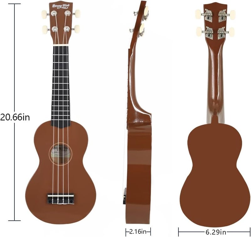 Strong wind Soprano Ukulele - Stringed Musical Instrument Ukulele for Beginners, 21 Inch Basswood Ukelele (Brown) - Image 5